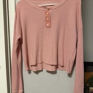 American Eagle Outfitters Pink Long Sleeve Henley